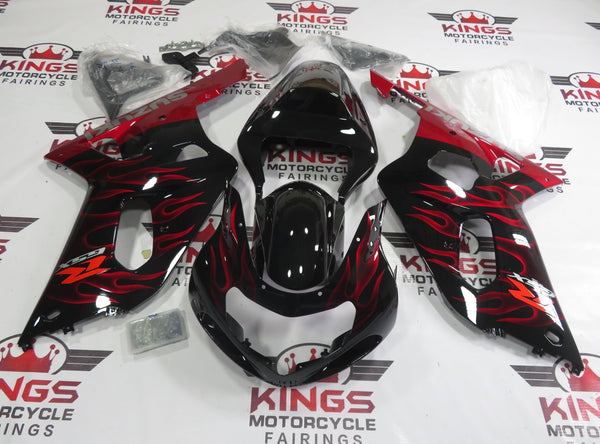 Suzuki GSXR750 (2000-2003) Black & Candy Apple Red Flame Fairings at KingsMotorcycleFairings.com