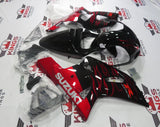 Black and Candy Apple Red Flame Fairing Kit for a 2000, 2001, 2002 & 2003 Suzuki GSX-R750 motorcycle