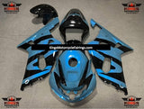 Black and Light Blue Fairing Kit for a 2000, 2001, 2002 & 2003 Suzuki GSX-R750 motorcycle.