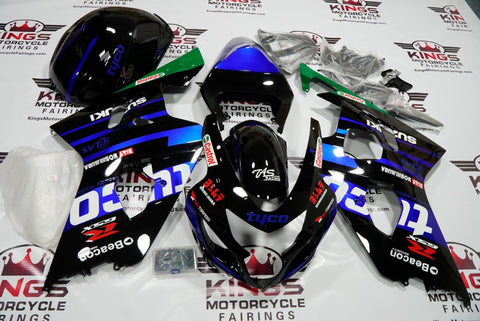 Suzuki GSXR750 (2004-2005) Black, Blue, Black & Green Tyco Fairings at KingsMotorcycleFairings.com