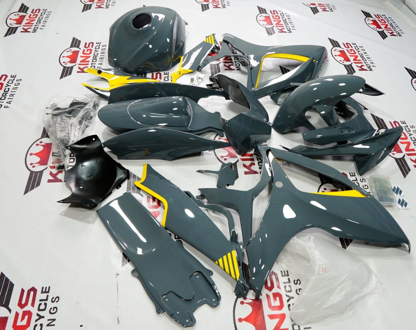 Suzuki GSXR750 Fairings (2006-2007) Dark Nardo Gray, Yellow from KingsMotorcycleFairings.com