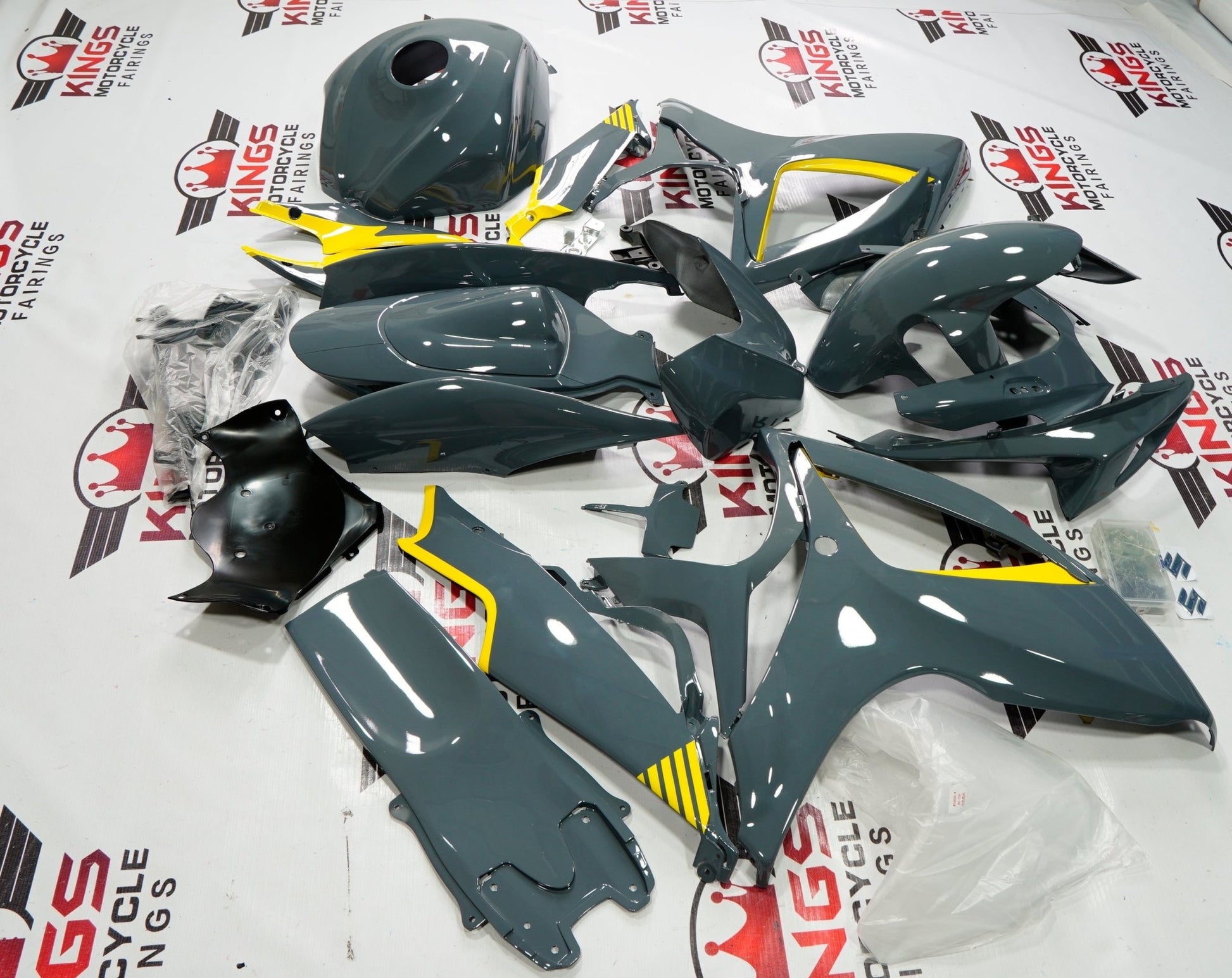 Suzuki GSXR750 Fairings (2006-2007) Dark Nardo Gray, Yellow from KingsMotorcycleFairings.com