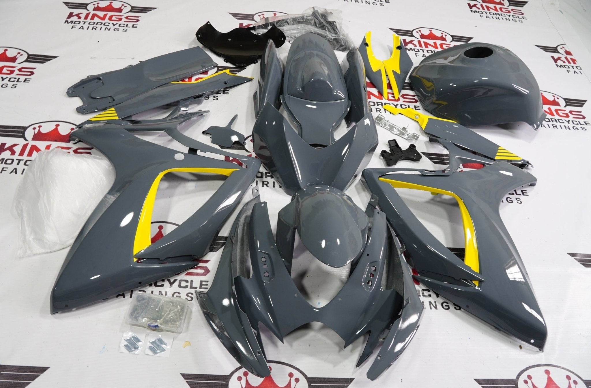 Shop Suzuki GSXR750 Fairings (2006-2007) Dark Nardo Gray, Yellow at KingsMotorcycleFairings.com