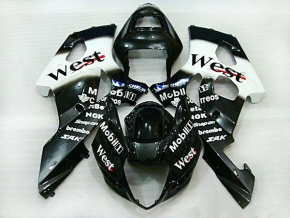 Suzuki GSX-R1000 Fairings (2003-2004) Black, White West at KingsMotorcycleFairings.com
