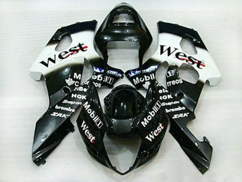 Suzuki GSX-R1000 Fairings (2003-2004) Black, White West at KingsMotorcycleFairings.com