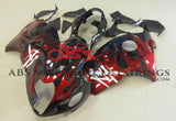 Suzuki GSX1300R Hayabusa Fairings (1999-2007) Black, Candy Apple Red Flame at KingsMotorcycleFairings.com