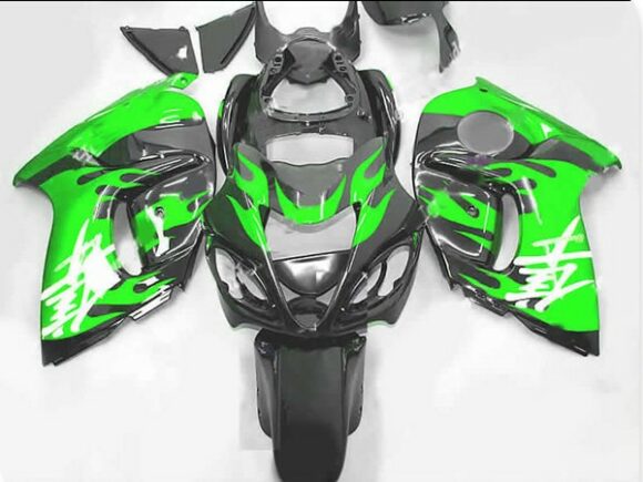 Suzuki GSX1300R Hayabusa Fairings (2008-2019) Black, Green Flame at KingsMotorcycleFairings.com