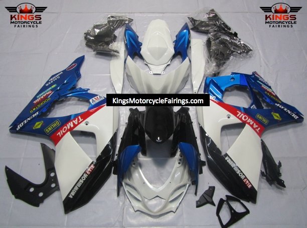Suzuki GSXR1000 Fairings (2009-2016) White, Blue, Black Tamoil at kingsMotorcycleFairings.com