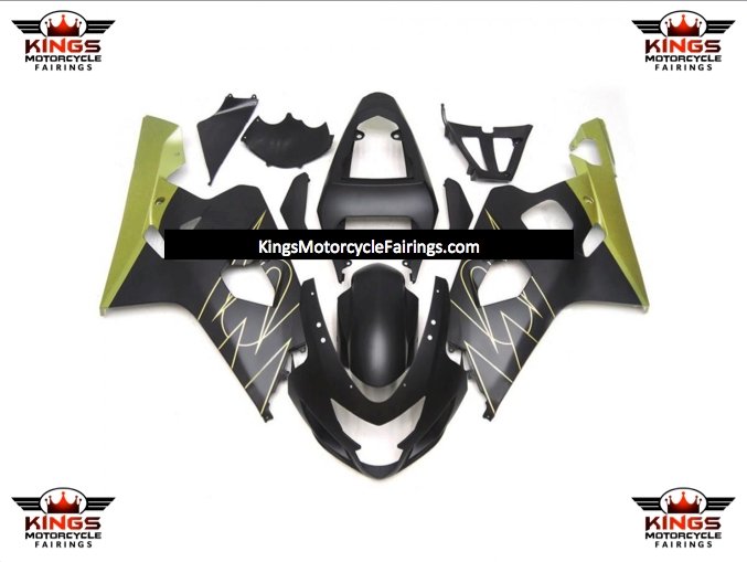 Suzuki GSXR600 Fairings (2004-2005) Matte Black, Gold Tribal at KingsMotorcycleFairings.com