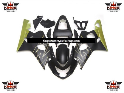 Suzuki GSXR600 Fairings (2004-2005) Matte Black, Gold Tribal at KingsMotorcycleFairings.com