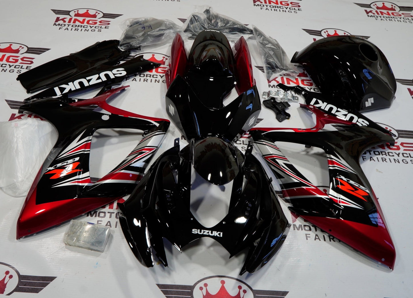 Suzuki GSXR 600 Fairings (2006-2007) Black, Candy Apple Red at KingsMotorcycleFairings.com