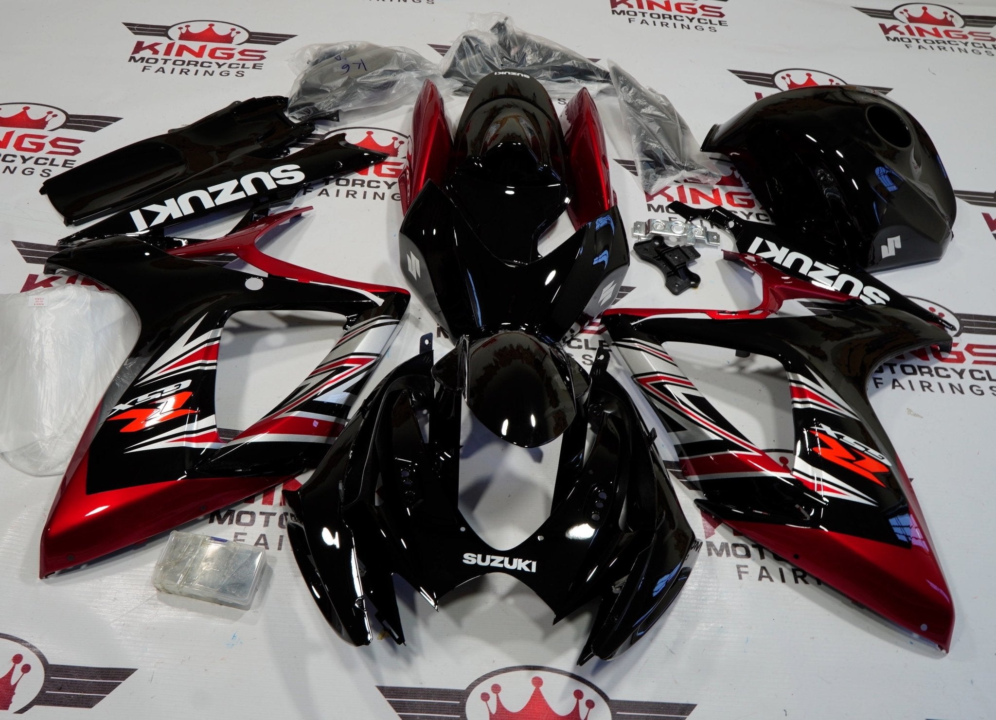Suzuki GSXR 600 Fairings (2006-2007) Black, Candy Apple Red at KingsMotorcycleFairings.com