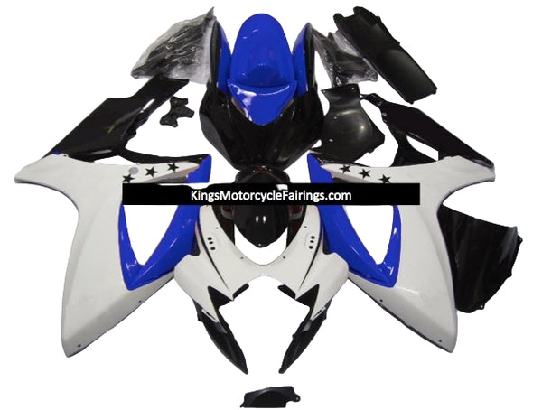 Suzuki GSXR600 Fairings (2006-2007) White, Blue, Black Star at KingsMotorcycleFairings.com