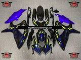 Suzuki GSXR750 Fairings (2008-2010) Black, Blue, Yellow Flame at KingsMotorcycleFairings.com