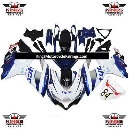 Suzuki GSXR750 Fairings (2008-2010) White, Blue, Black Tyco at KingsMotorcycleFairings.com
