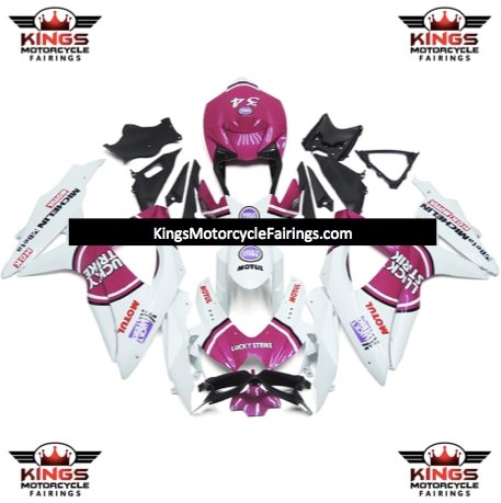 Suzuki GSXR750 Fairings (2008-2010) White, Pink Lucky Strike at KingsMotorcycleFairings.com