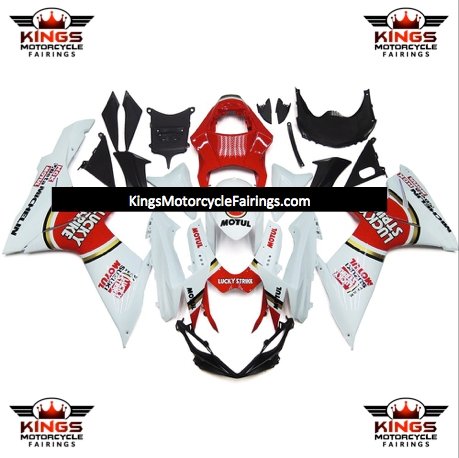 Suzuki GSXR750 Fairings (2011-2021) White, Red, Gold Lucky Strike at KingsMotorcycleFairings.com
