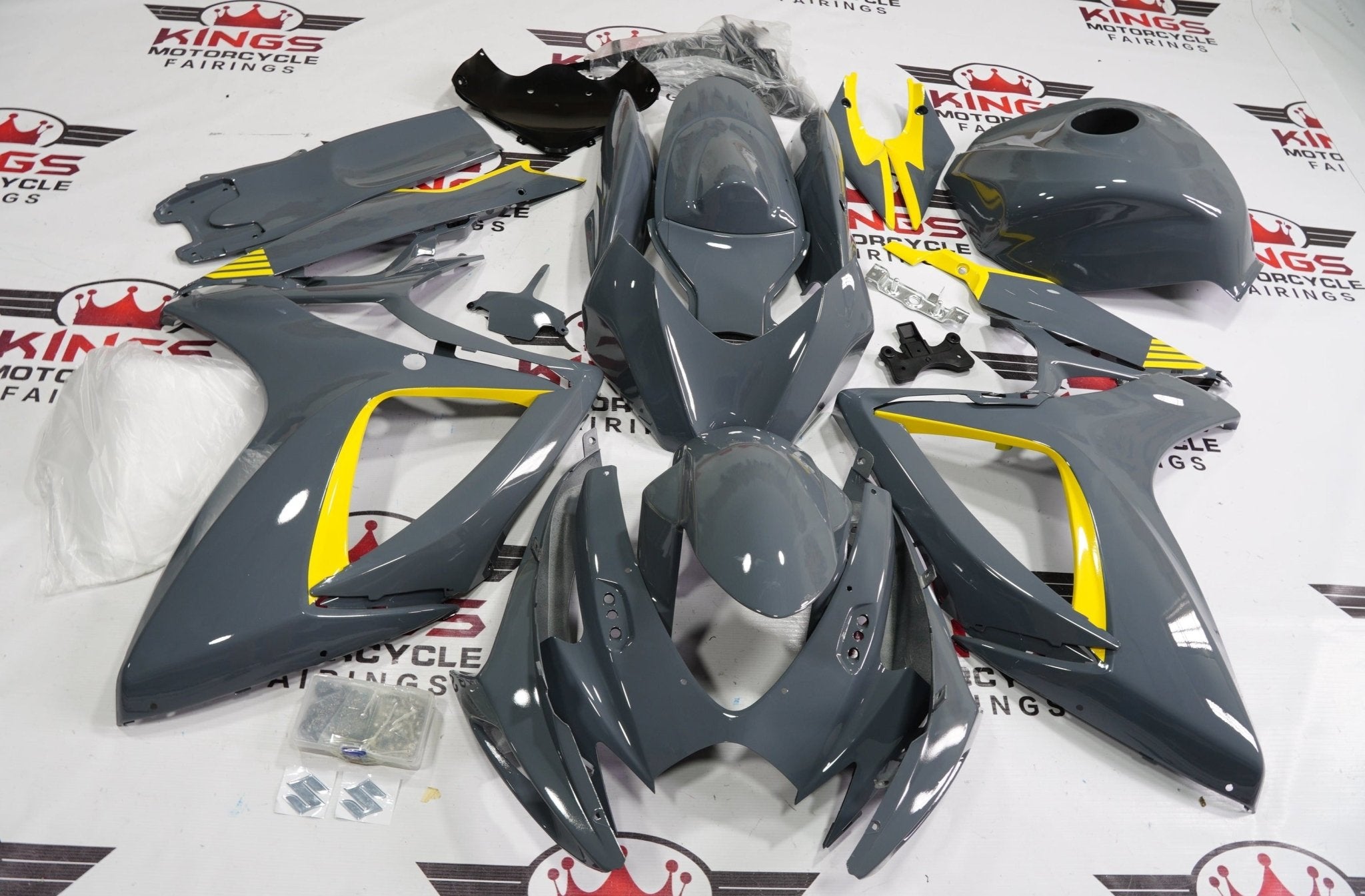 Suzuki GSXR 600 Fairings (2006-2007) Dark Nardo Gray, Yellow at KingsMotorcycleFairings.com
