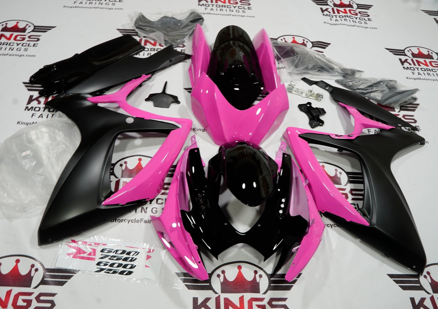 Suzuki GSXR 600 Fairings (2006-2007) Pink, Matte Black, Gloss Black at KingsMotorcycleFairings.com
