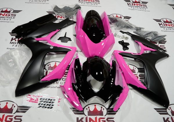 Suzuki GSXR 600 Fairings (2006-2007) Pink, Matte Black, Gloss Black at KingsMotorcycleFairings.com