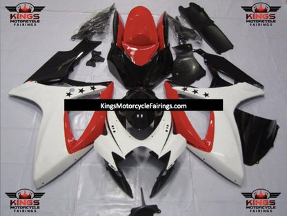 Suzuki GSXR 600 Fairings (2006-2007) White, Red, Black Star at KingsMotorcycleFairings.com