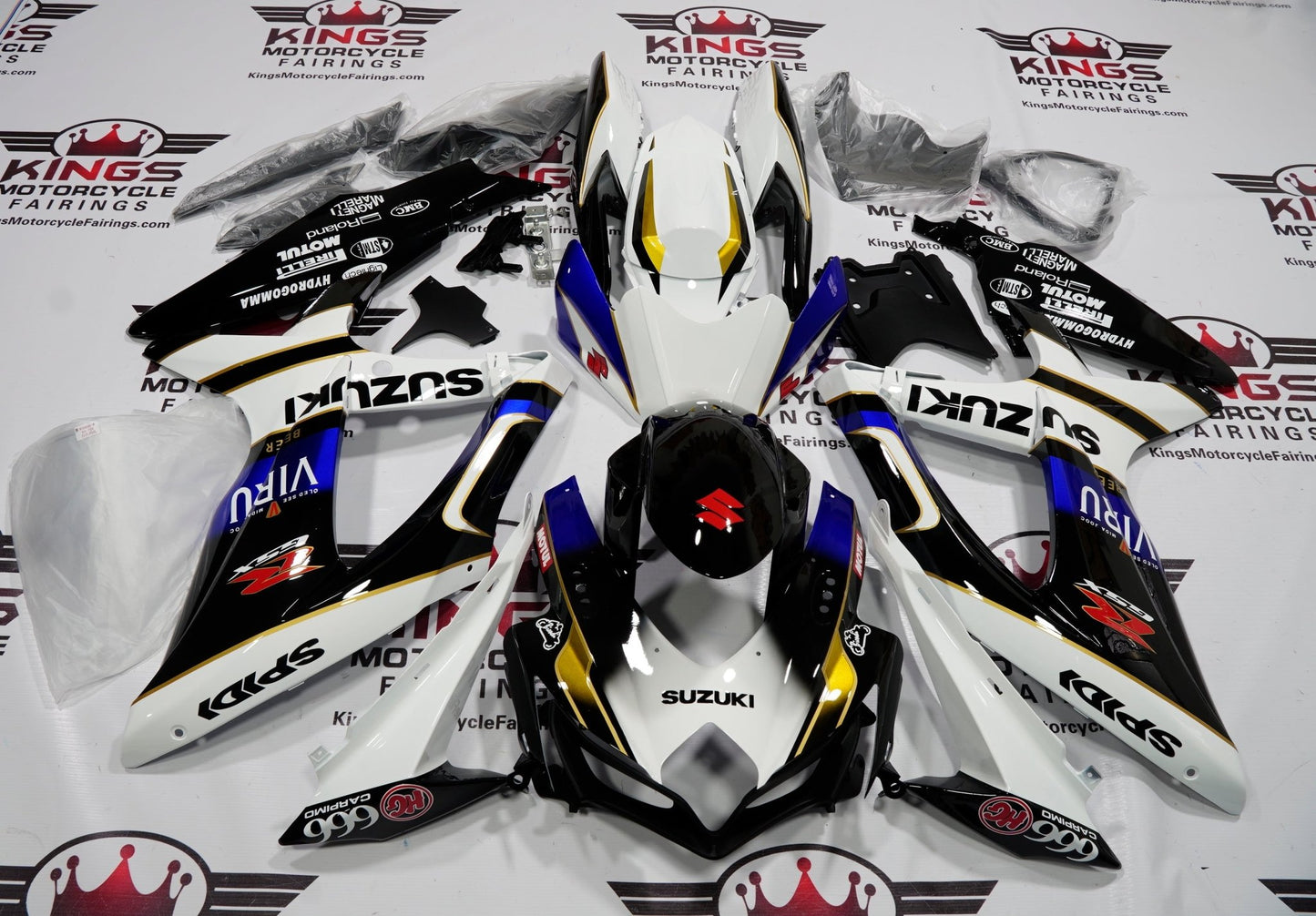 Suzuki GSXR 600 Fairings (2008-2010) Black, White & Blue Viru at KingsMotorcycleFairings.com