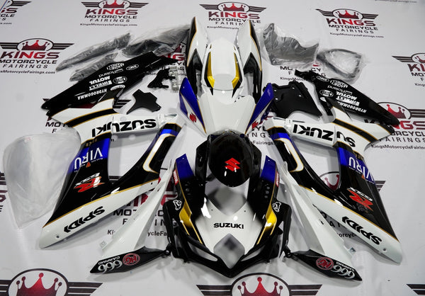 Suzuki GSXR 600 Fairings (2008-2010) Black, White & Blue Viru at KingsMotorcycleFairings.com