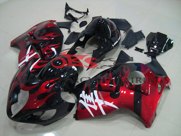 Suzuki Hayabusa Fairings (1999-2007) Black, Candy Apple Red Flame at KingsMotorcycleFairings.com