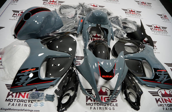 Suzuki Hayabusa Fairings (2008-2020) Nardo Gray, Carbon Fiber, Black, Red at KingsMotorcycleFairings.com