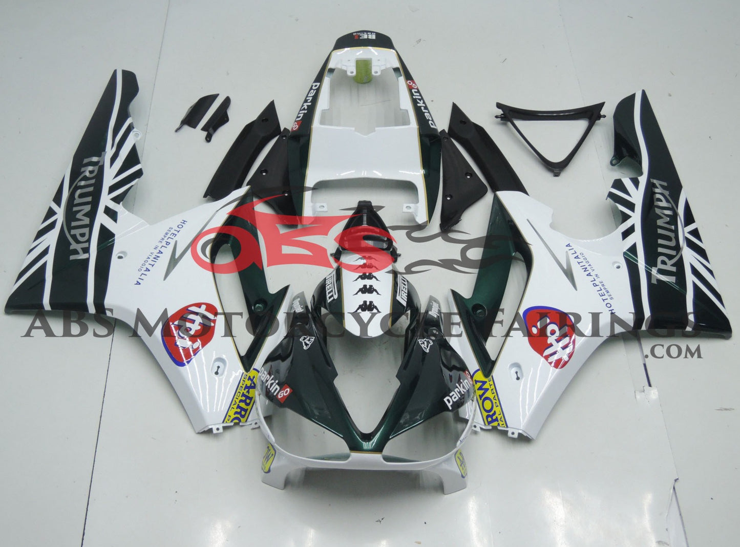 Dark Green and White Fairing Kit for a 2006, 2007 & 2008 Triumph Daytona 675 motorcycle