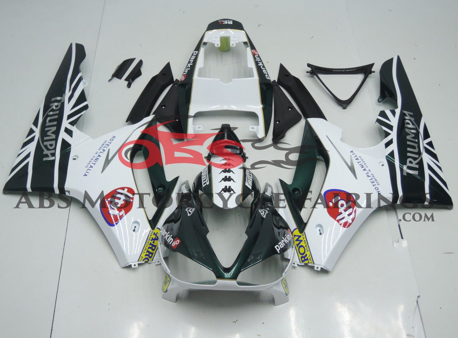 Dark Green and White Fairing Kit for a 2006, 2007 & 2008 Triumph Daytona 675 motorcycle