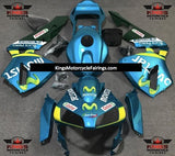 Turquoise Blue, Yellow and Green Movistar Fairing Kit for a 2003 and 2004 Honda CBR600RR motorcycle