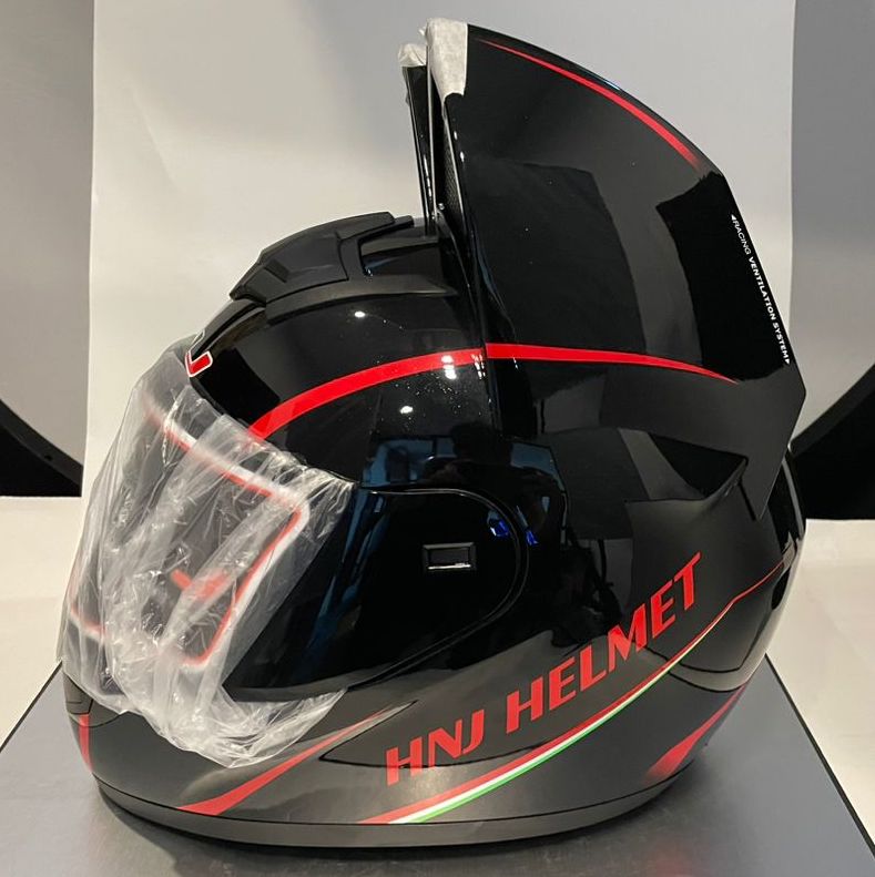 black cat with fangs motorcycle helmet Black & Red HNJ Motorcycle Helmet with Cat Ears