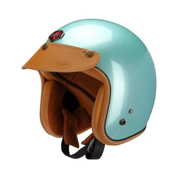 Tiffany Blue & Leather Open Face 3/4 Beasley Motorcycle Helmet is brought to you by KingsMotorcycleFairings.com
