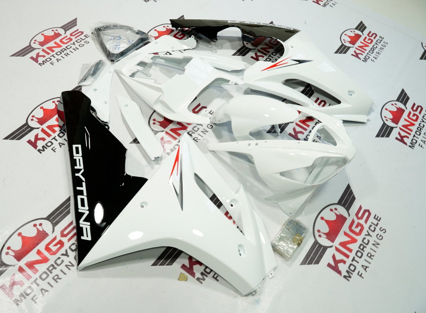 Triumph Daytona 675 Fairing kit (2006-2008) White, Black at KingsMotorcycleFairings.com