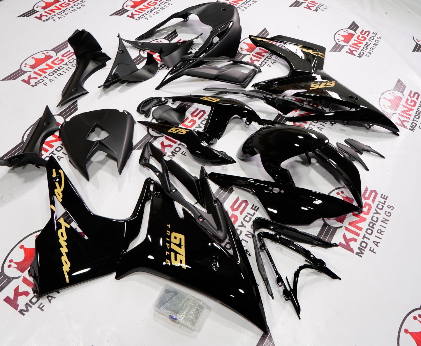Triumph Daytona 675 Fairings (2013-2016) Black, Gold Fairings at KingsMotorcycleFairings.com