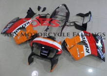 Orange, Red, Black and White Repsol Fairing Kit for a 1998, 1999, 2000 and 2001 Honda VFR800 motorcycle