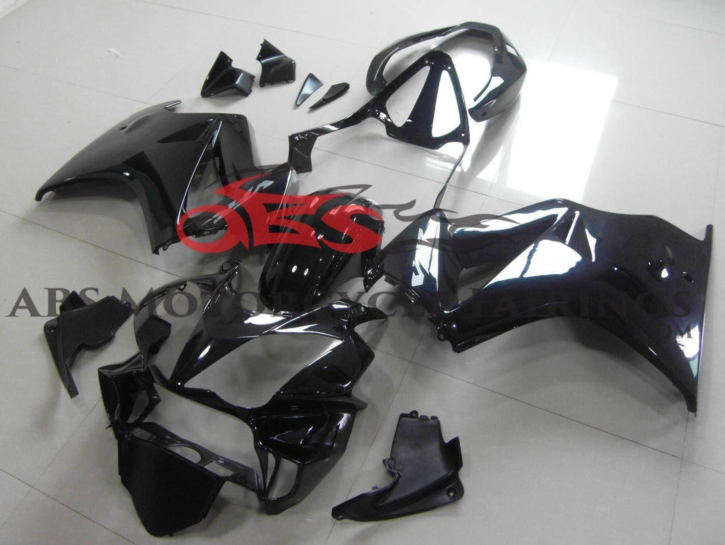Black Fairing Kit for a 2002, 2003, 2004, 2005, 2006, 2007, 2008, 2009, 2010, 2011, 2012 and 2013 Honda VFR800 motorcycle