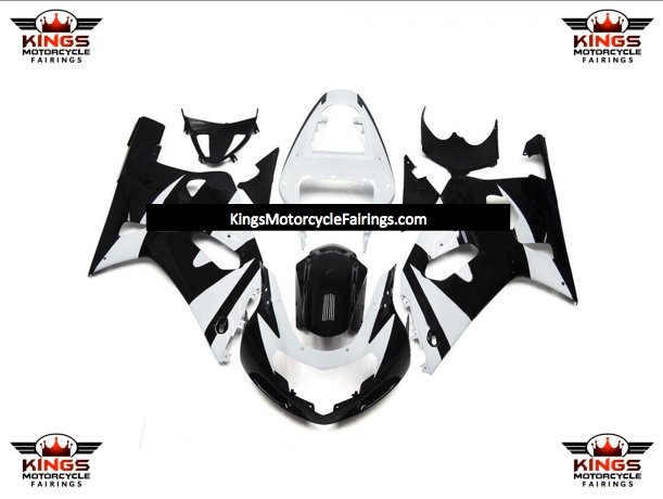 White and Black Fairing Kit for a 2000, 2001, 2002 & 2003 Suzuki GSX-R750 motorcycle