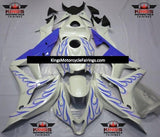 White and Blue Flame Fairing Kit for a 2007 and 2008 Honda CBR600RR motorcycle