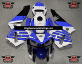 White, Blue and Black Striped Wing Fairing Kit for a 2005 and 2006 Honda CBR600RR motorcycle