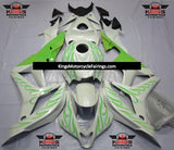 White and Green Flame Fairing Kit for a 2007 and 2008 Honda CBR600RR motorcycle