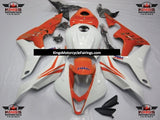 White and Orange HRC Fairing Kit for a 2007 and 2008 Honda CBR600RR motorcycle