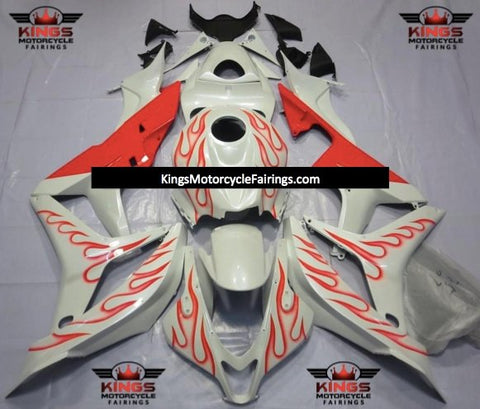 Honda CBR600RR (2007-2008) White & Red Flame Fairings