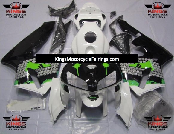 Honda CBR600RR (2005-2006) White, Black & Green Splatter Fairings
