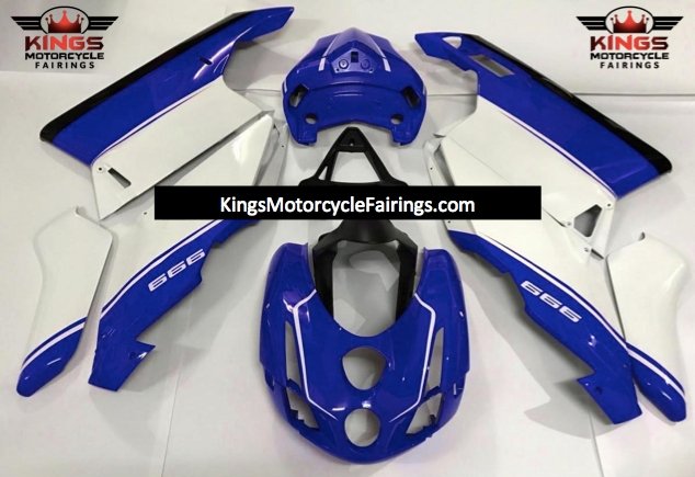 White, Blue and Black Fairing Kit for a 2003 & 2004 Ducati 999 motorcycle