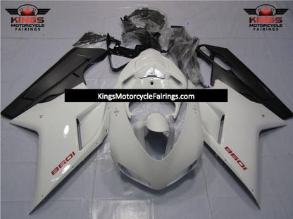 White, Red and Matte Black Fairing Kit for a 2007, 2008, 2009, 2010, 2011 & 2012 Ducati 1098 motorcycle