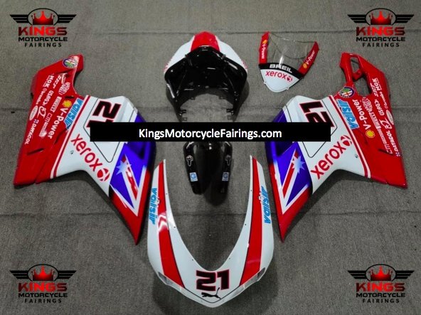 Red, White and Blue Bayliss Corse Valsir #21 Fairing Kit for a 2007, 2008, 2009, 2010, 2011 & 2012 Ducati 1198 motorcycle