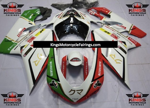 White, Red, Green, Black & Gold ACCOSSATO  Fairing Kit for a 2007, 2008, 2009, 2010, 2011 & 2012 Ducati 1198 motorcycle