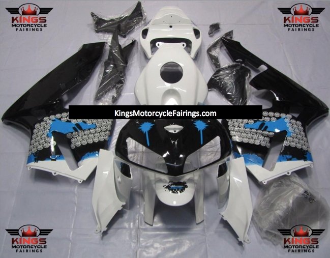 Honda CBR600RR (2005-2006) White, Black & Blue Splatter Fairings